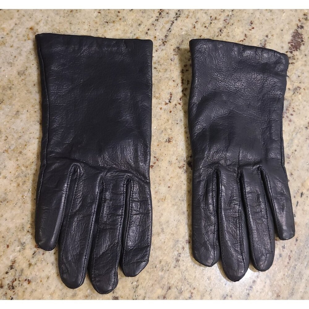 Cara By Gates Ladies Size S Black Genuine Leather Gloves Acrylic Knit Lined